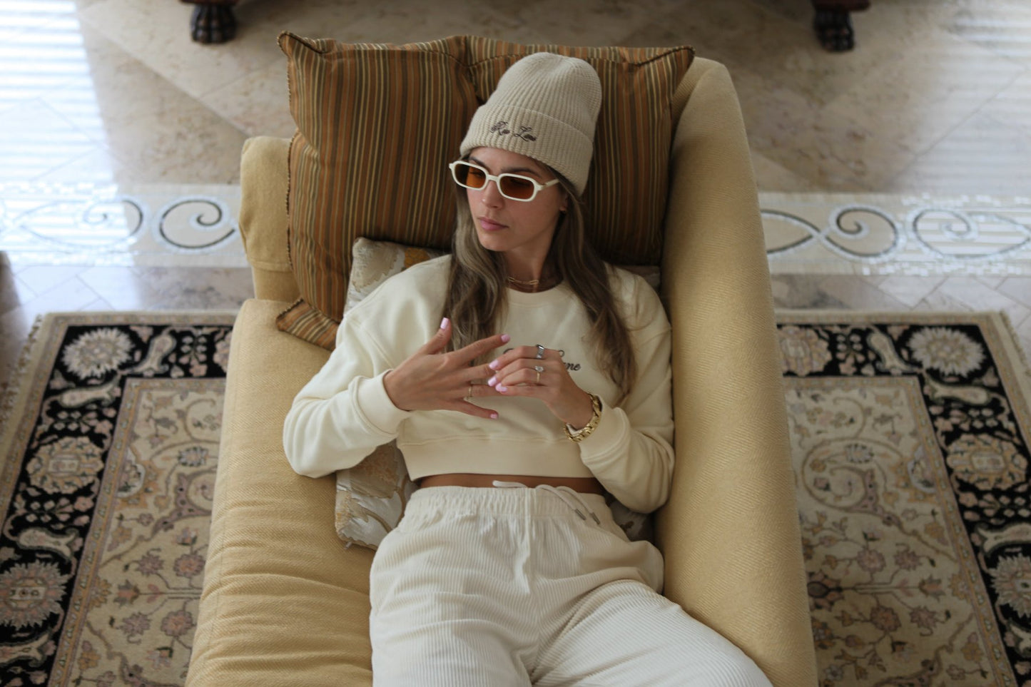 beige logo beanie