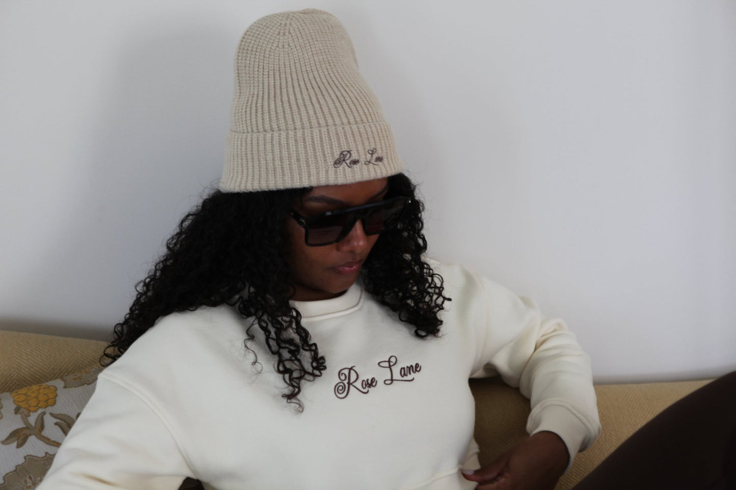 beige logo beanie