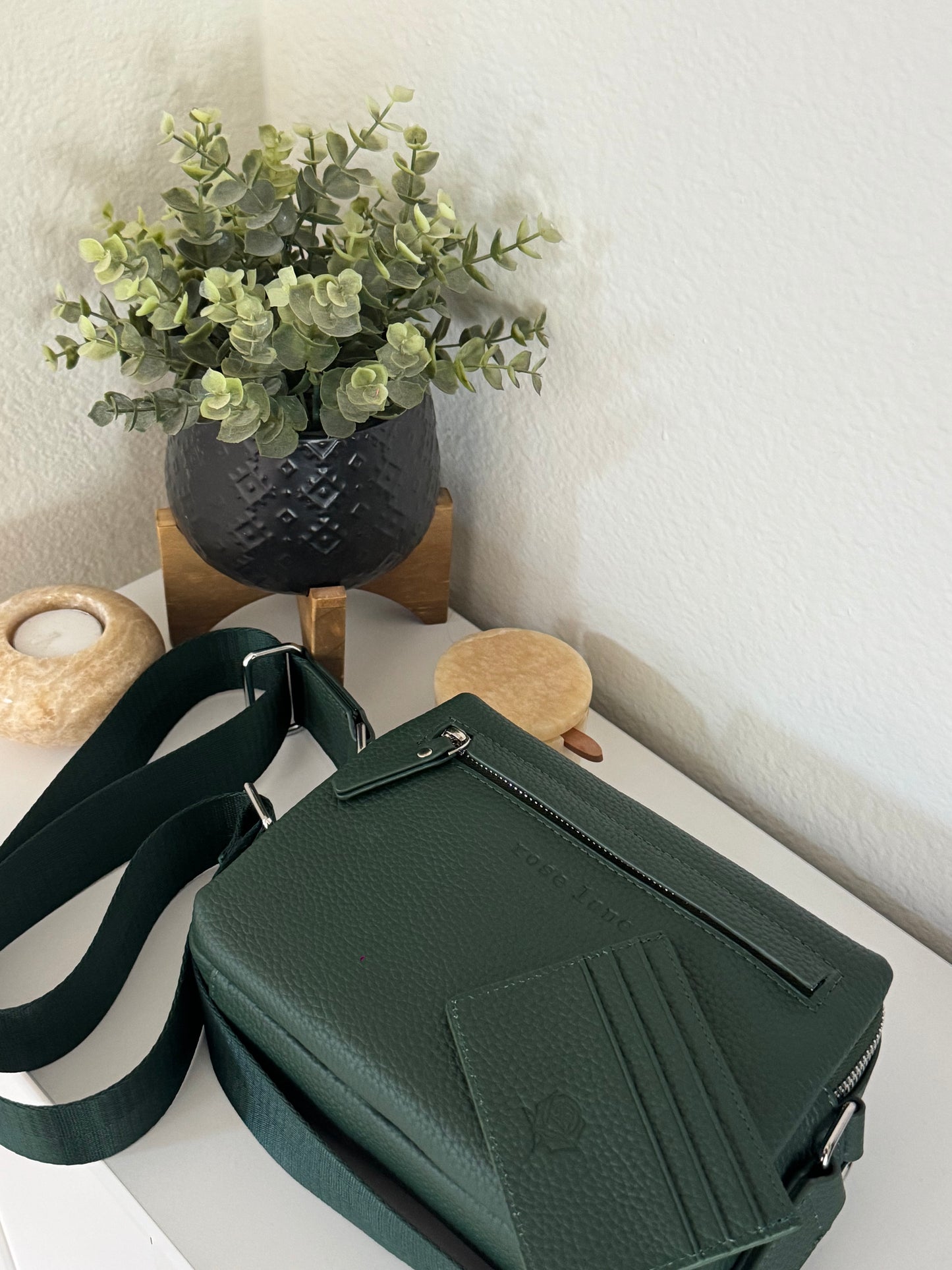emerald leather cross body bag
