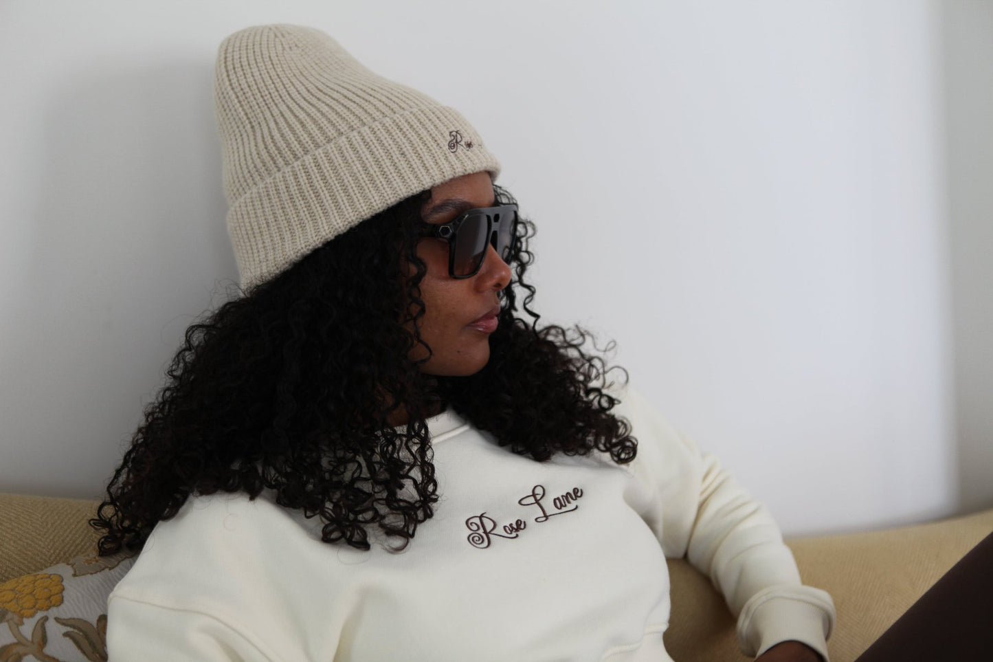 beige logo beanie