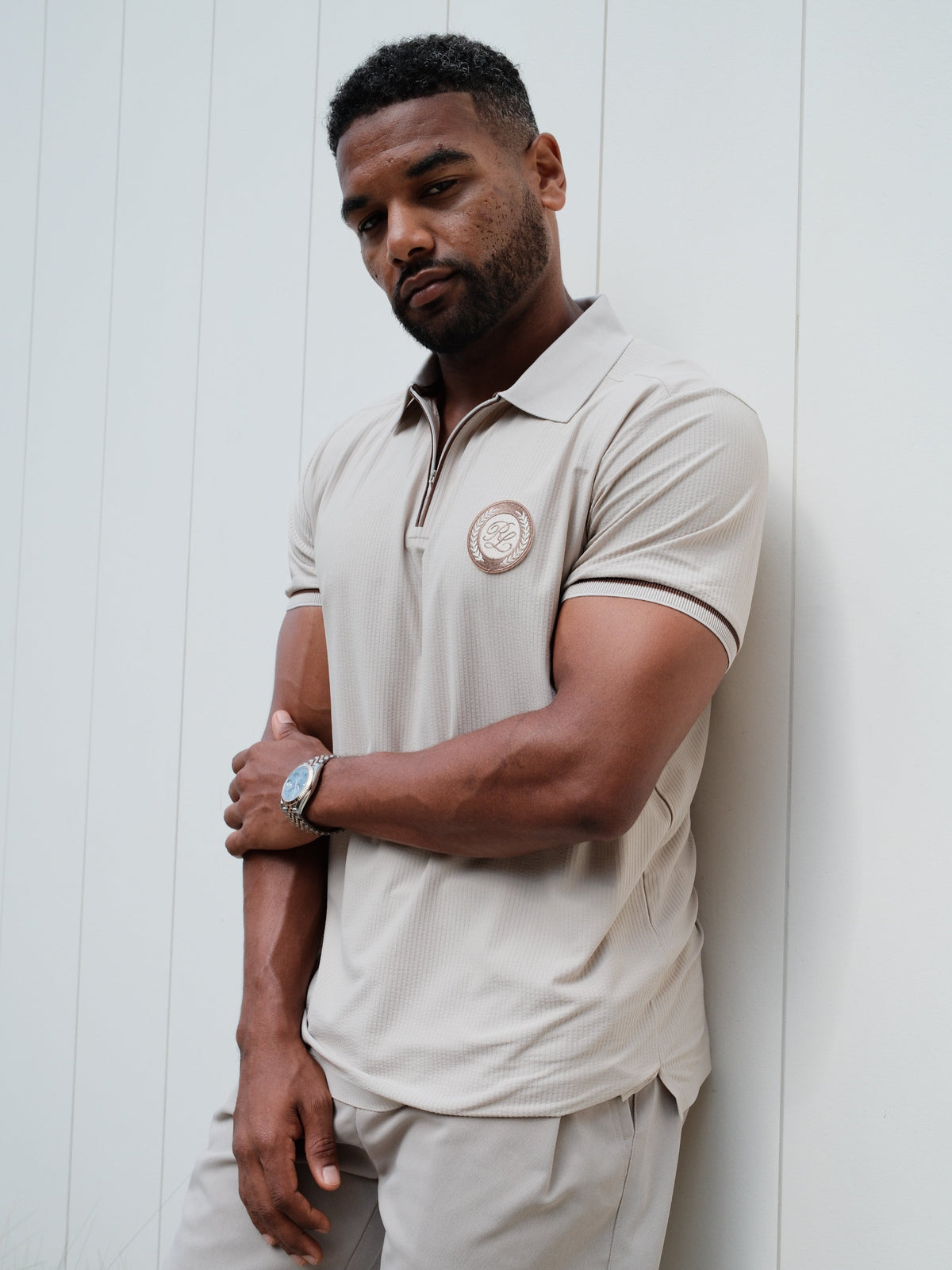 prestige ribbed quarter zip - oatmeal