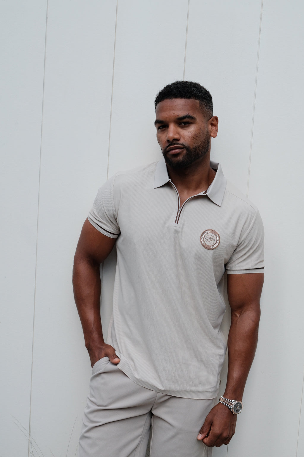 prestige ribbed quarter zip - oatmeal
