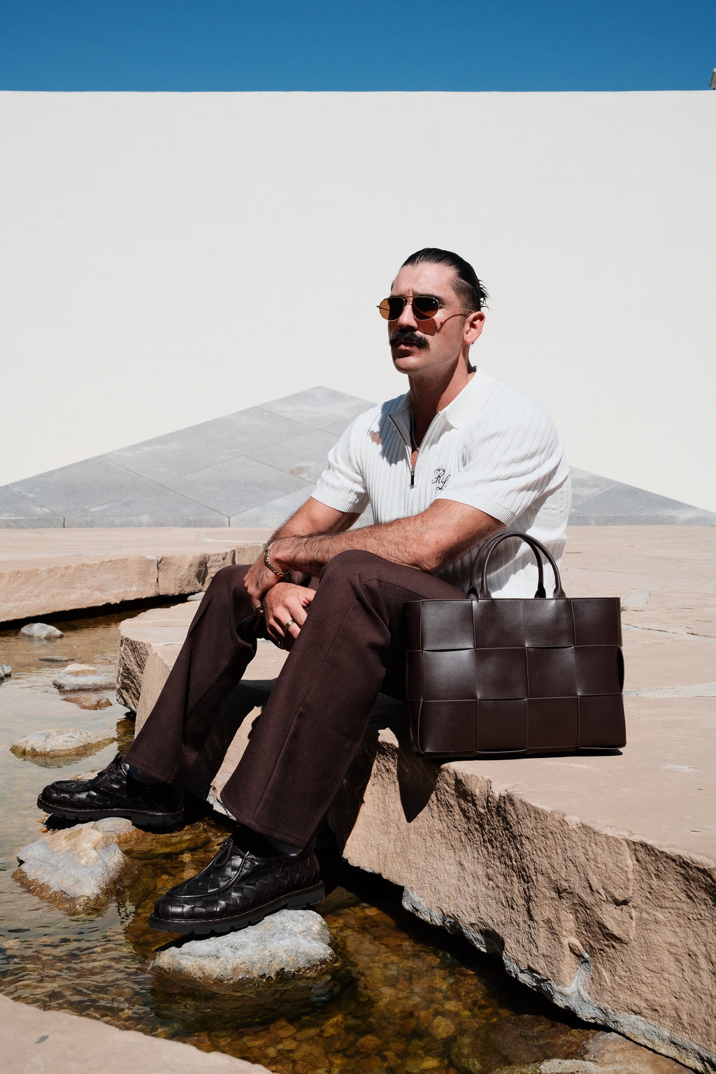cafe racer woven genuine leather bag