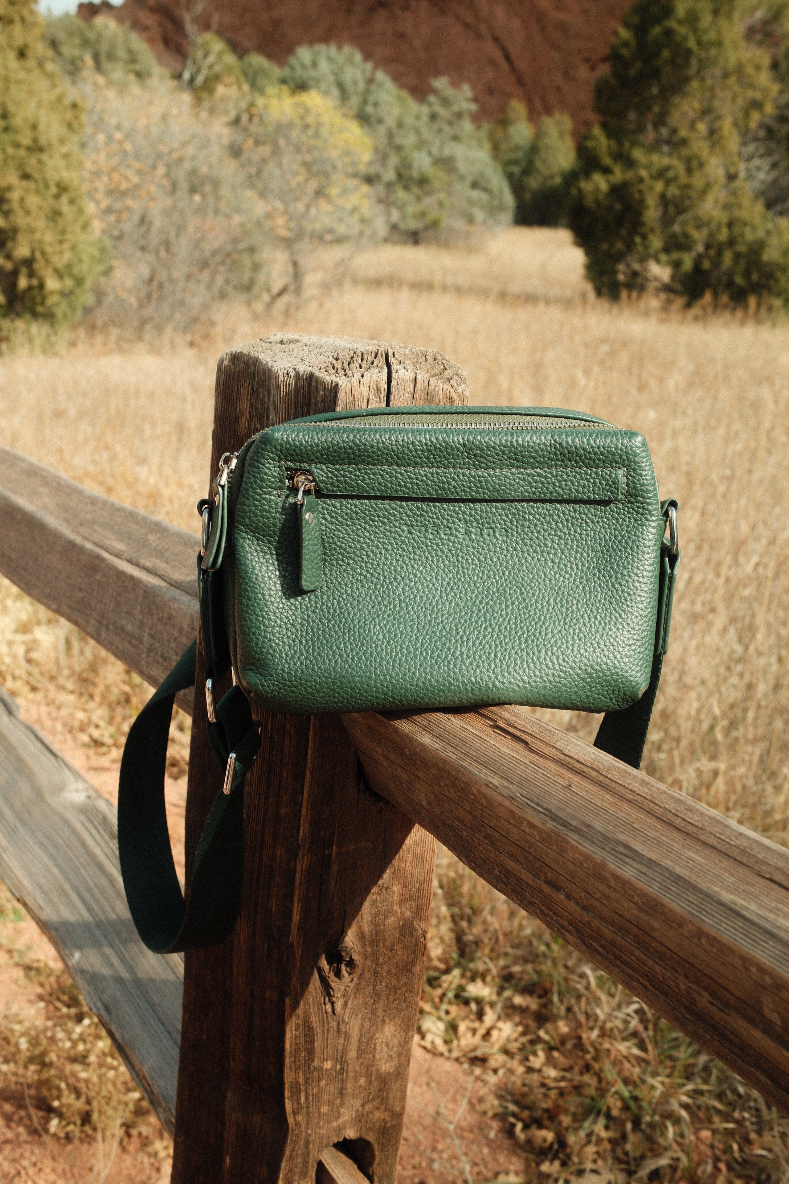 emerald leather cross body bag