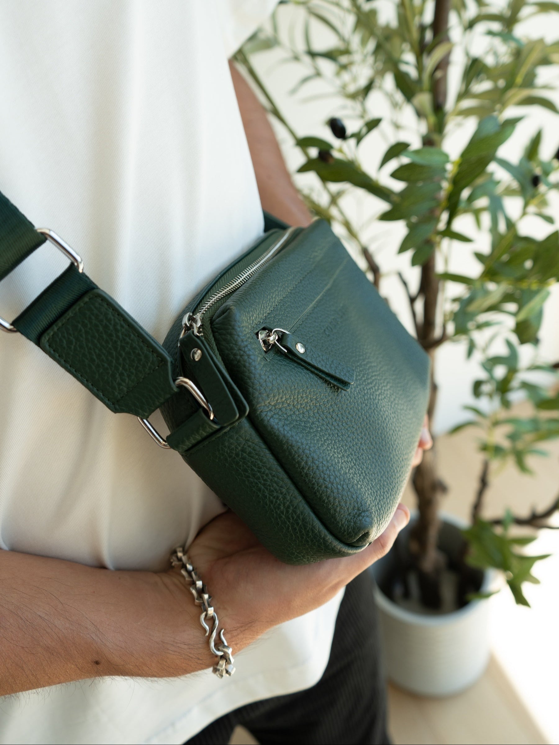 emerald leather cross body bag