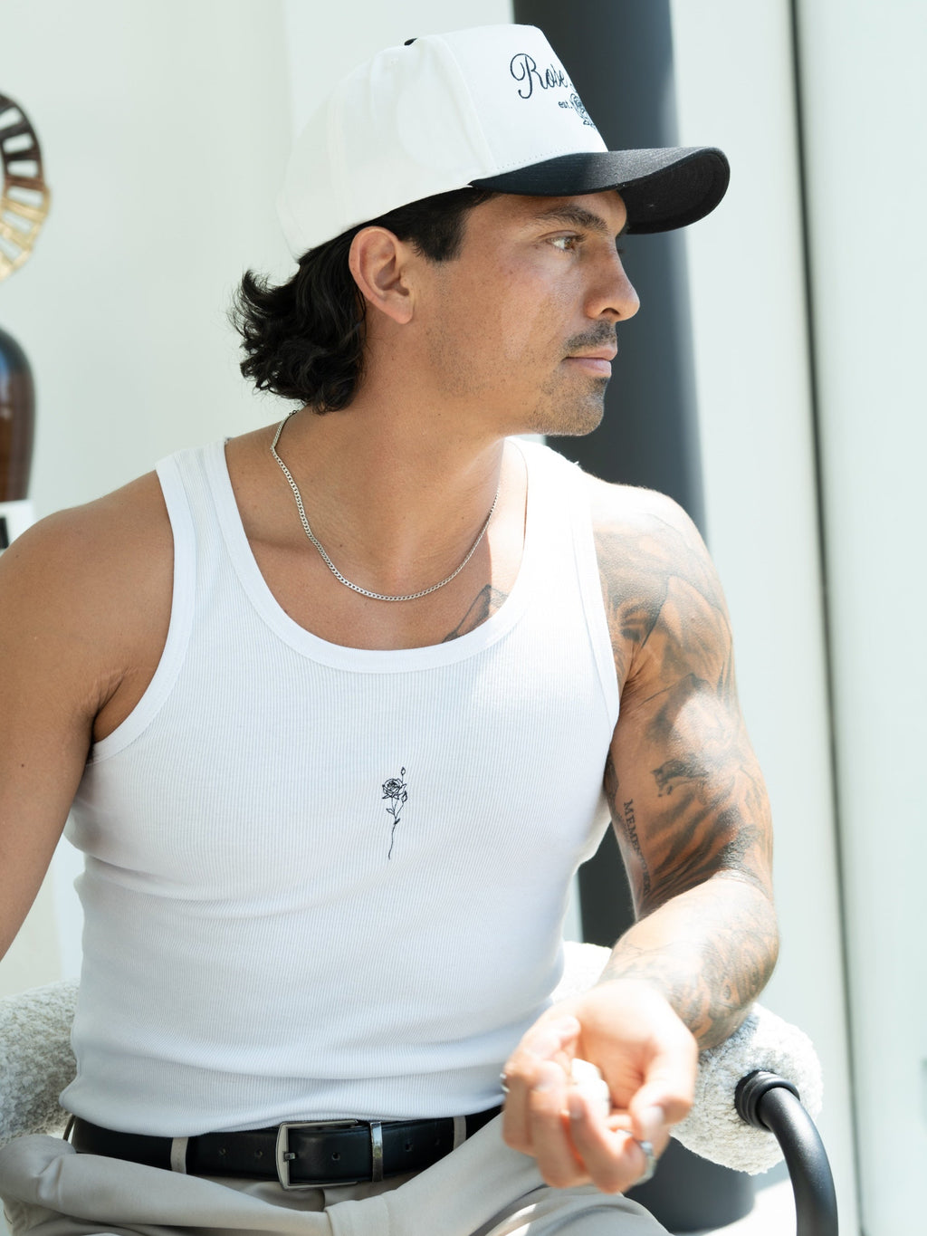 rose embroidered logo tank