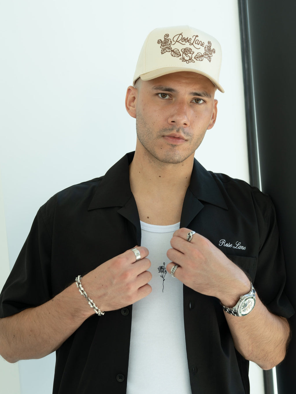 rose embroidered logo tank