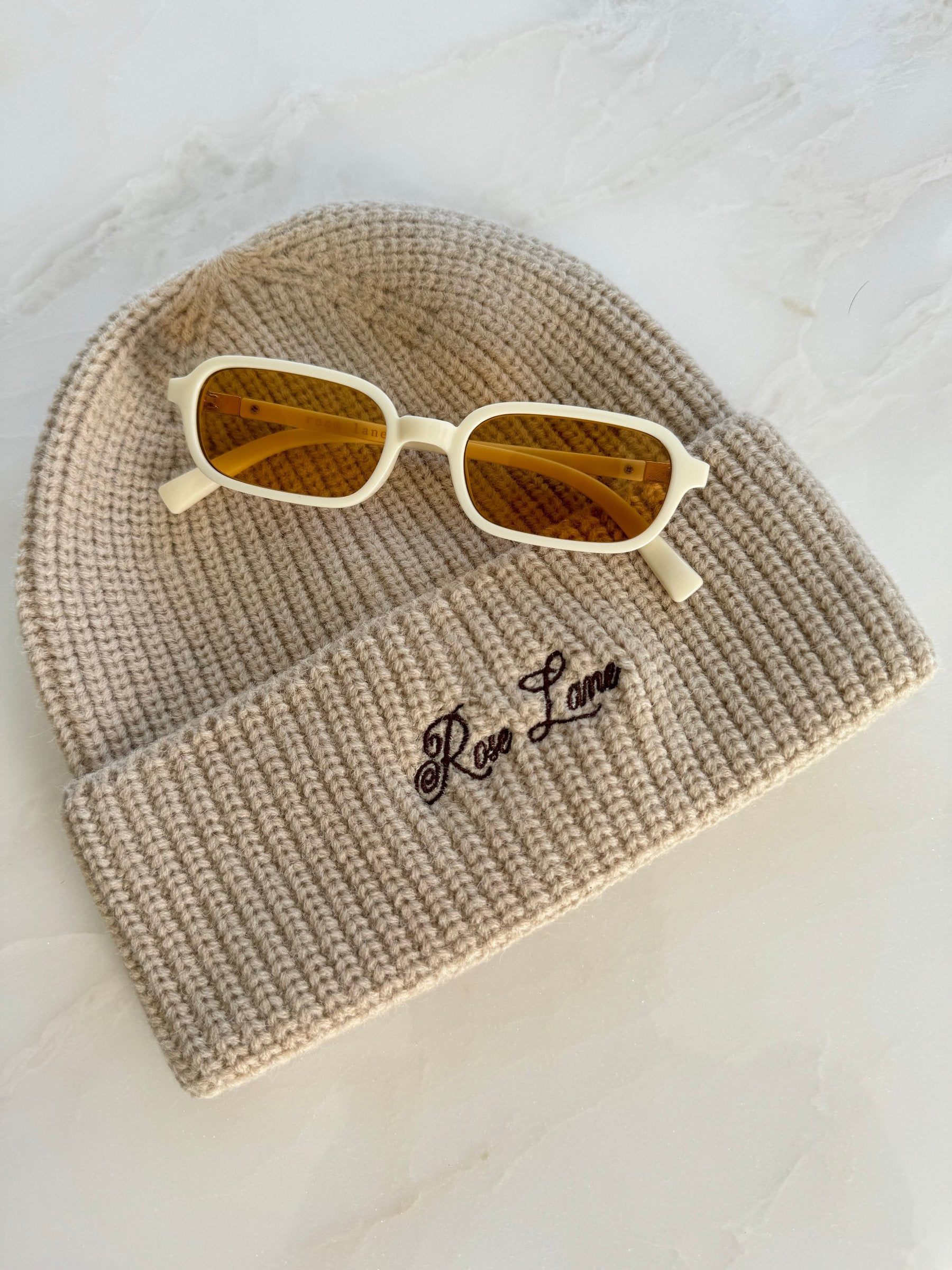 beige logo beanie