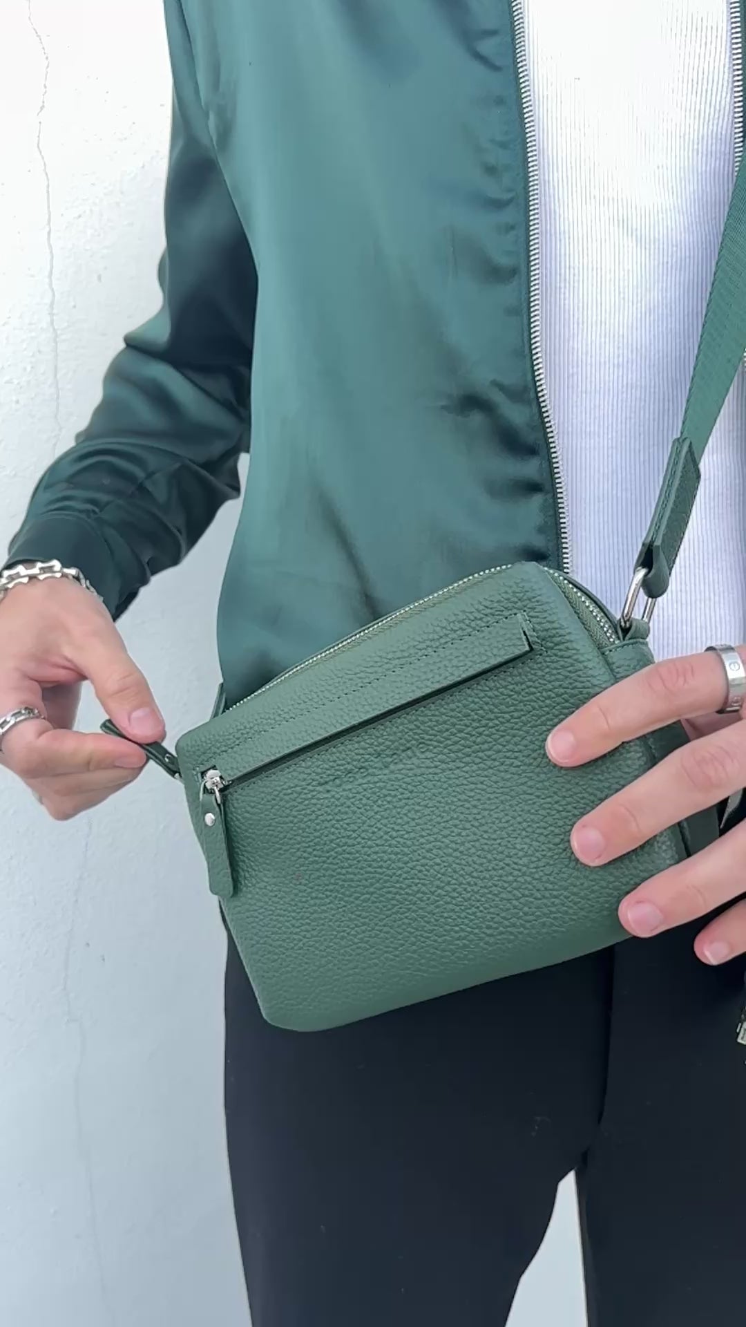 emerald leather cross body bag